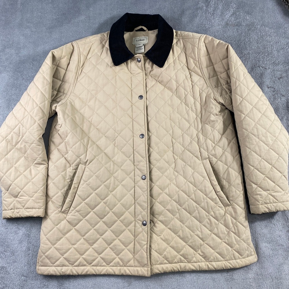 LLBean Coat Womens L Quilted Barn Chore Corduroy Collar Thermore Insulation Farm